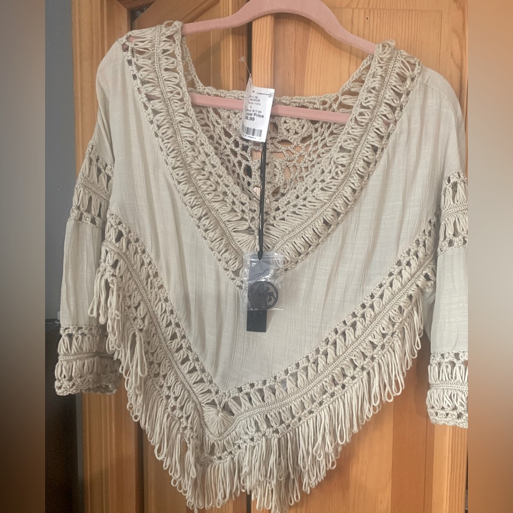 Tan fringe top